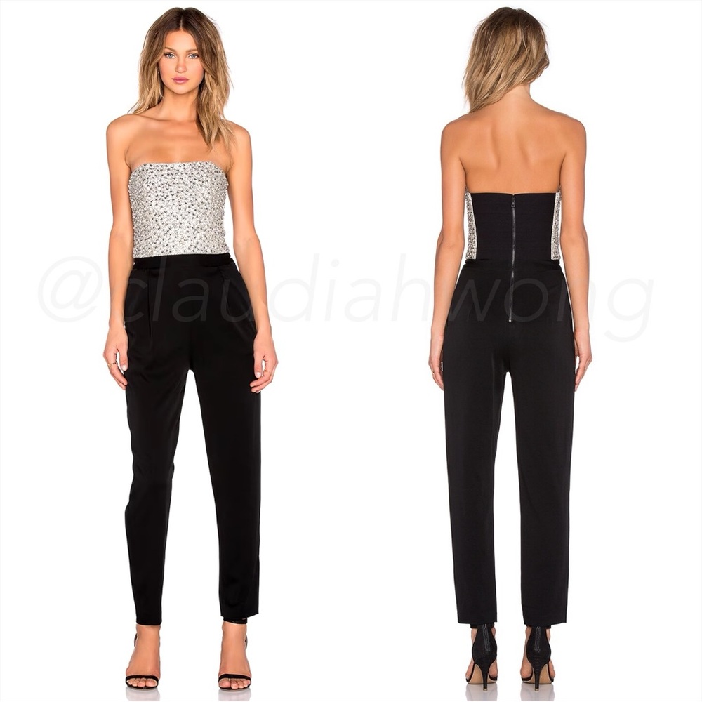 ALICE + OLIVIA Jeri Embellished Jumpsuit in Black Cream - Picture 6 of 14
